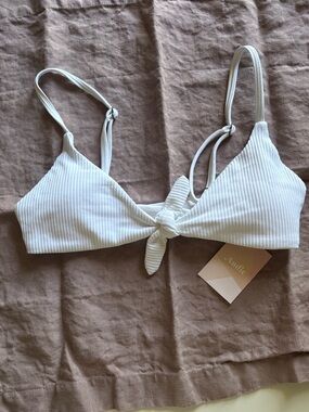 Andie White Ribbed Tie-Front Bikini Top